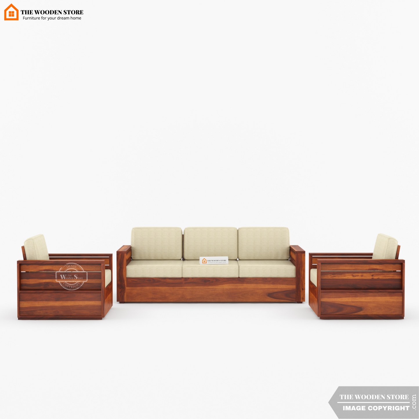 Peter 3+1+1 Wooden Sofa Set (Honey Finish)
