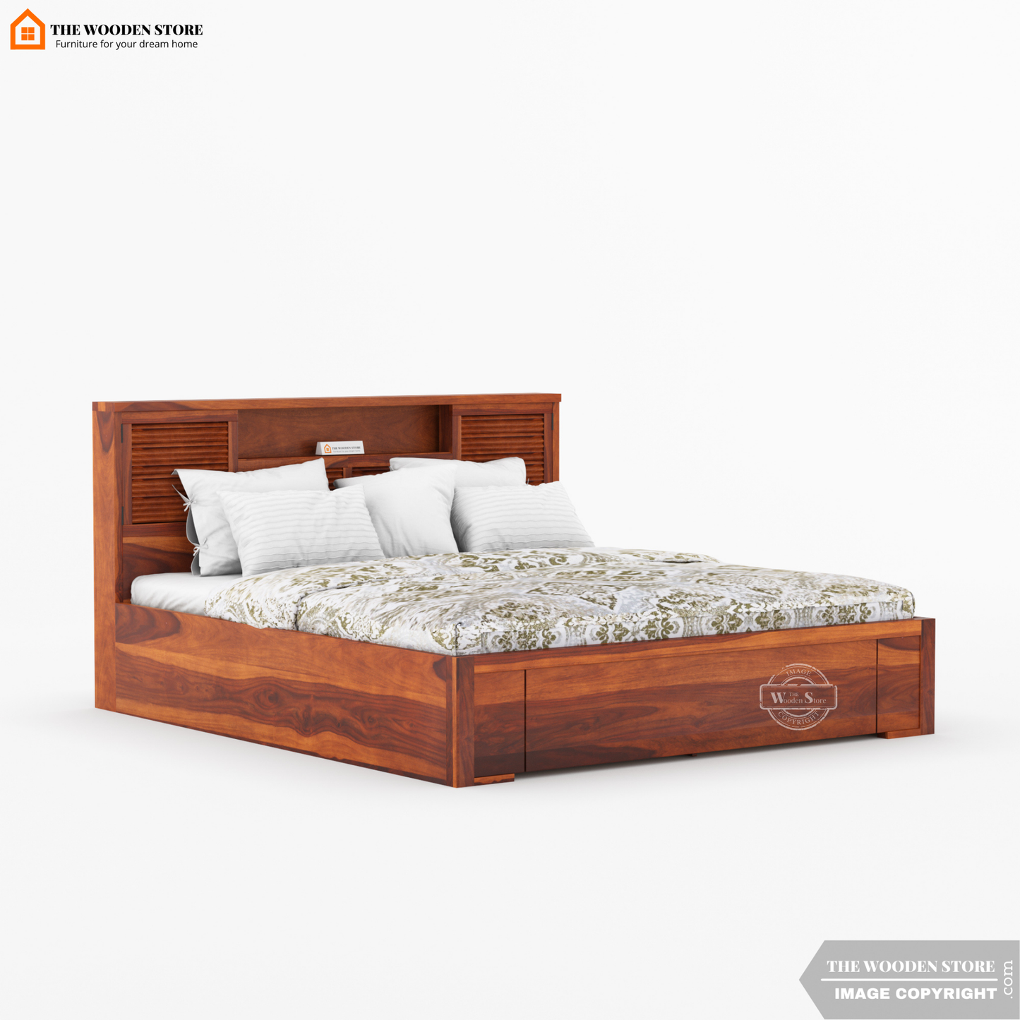 Franklin Hydraulic Bed With Storage (Queen Size, Honey Finish)