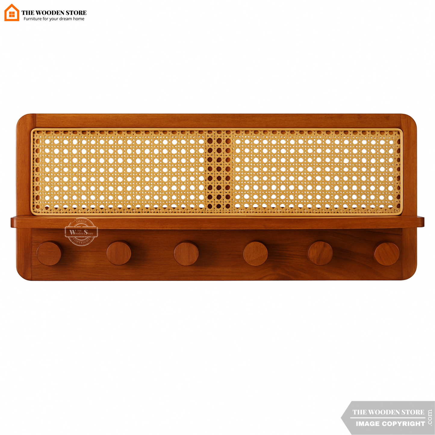 Remi Wall Shelf with Key Holders (Honey Finish)