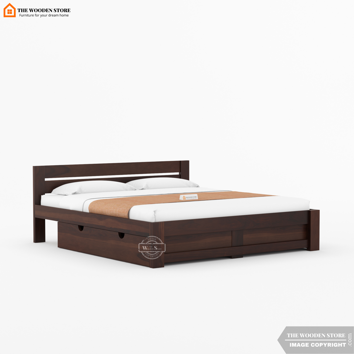 Jasper Bed with Drawer Storage (Queen Size, Walnut Finish)