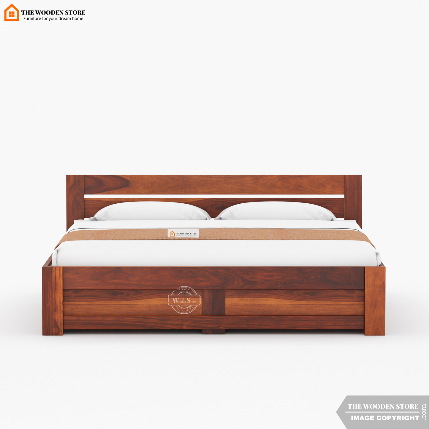 Jasper Bed with Drawer Storage (Queen Size, Honey Finish)