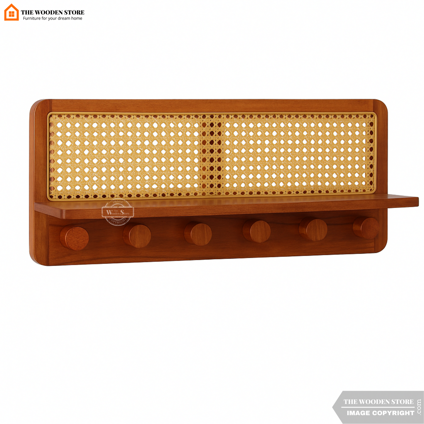Remi Wall Shelf with Key Holders (Honey Finish)