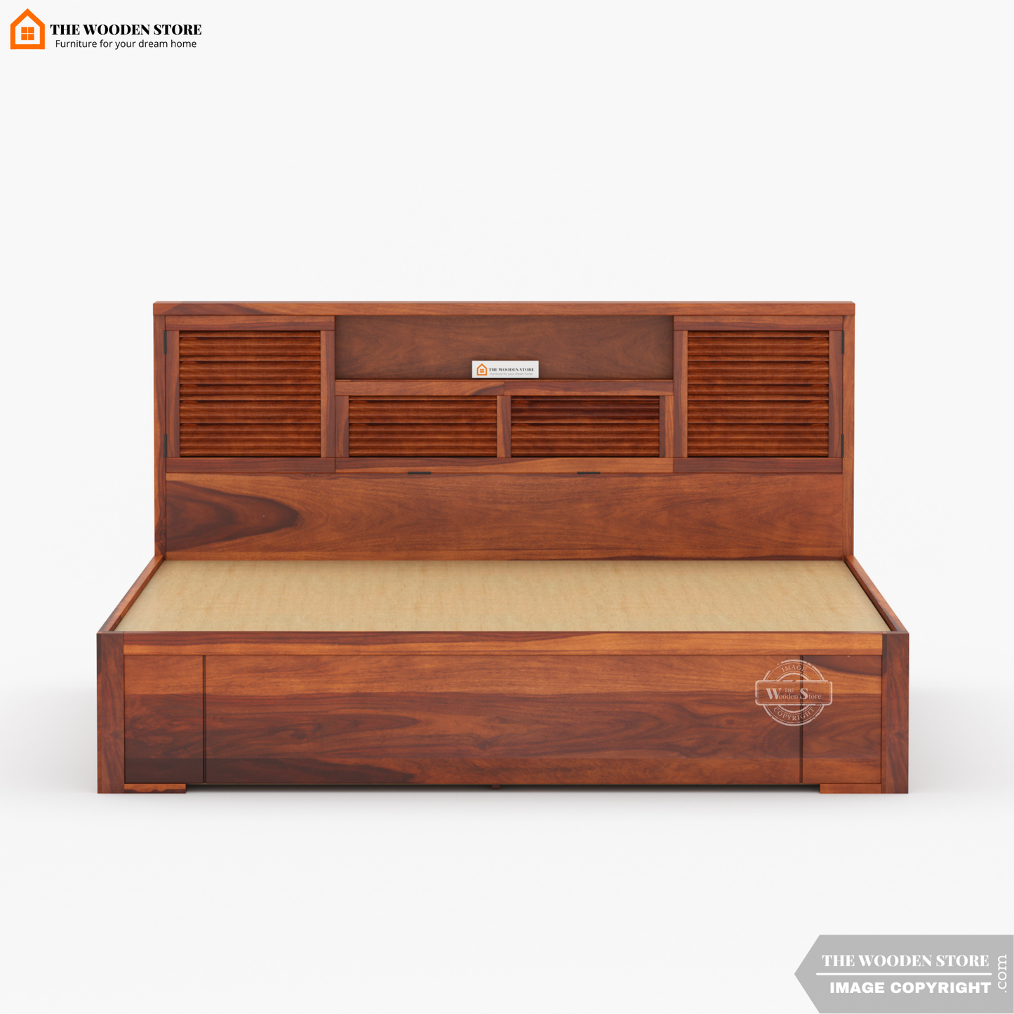 Franklin Hydraulic Bed With Storage (Queen Size, Honey Finish)