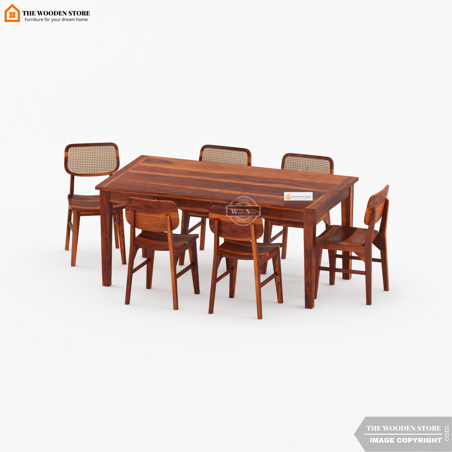 Folmar Cane 6 Seater Dining Set (Honey Finish)