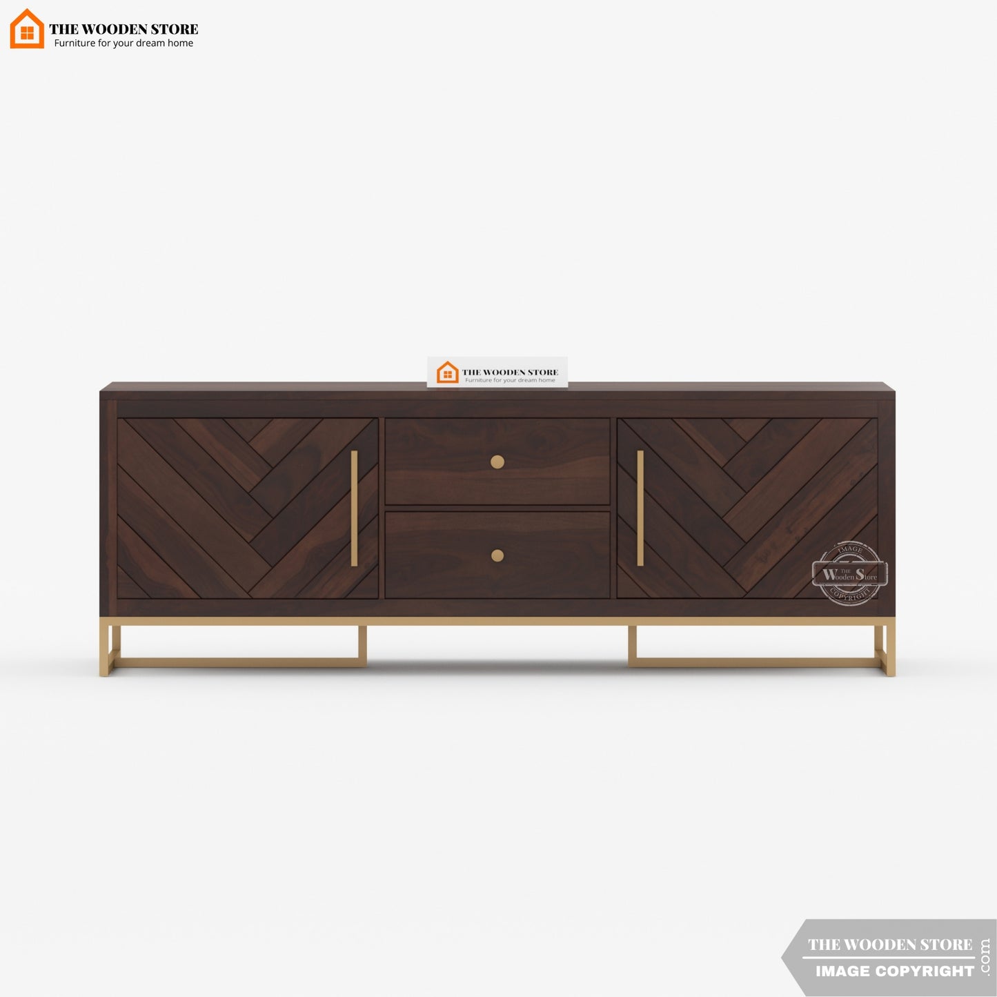Kyron Metal Base Tv Unit (Walnut Finish)