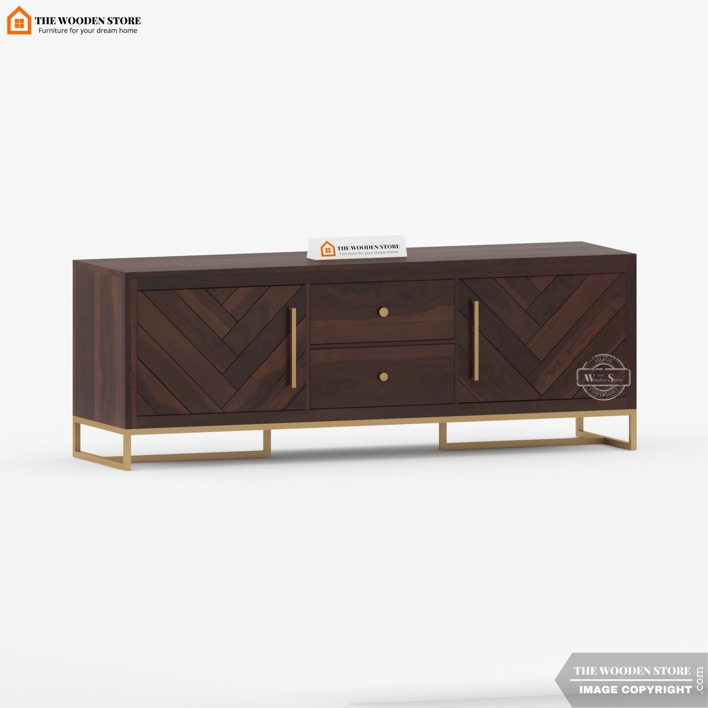 Kyron Metal Base Tv Unit (Walnut Finish)