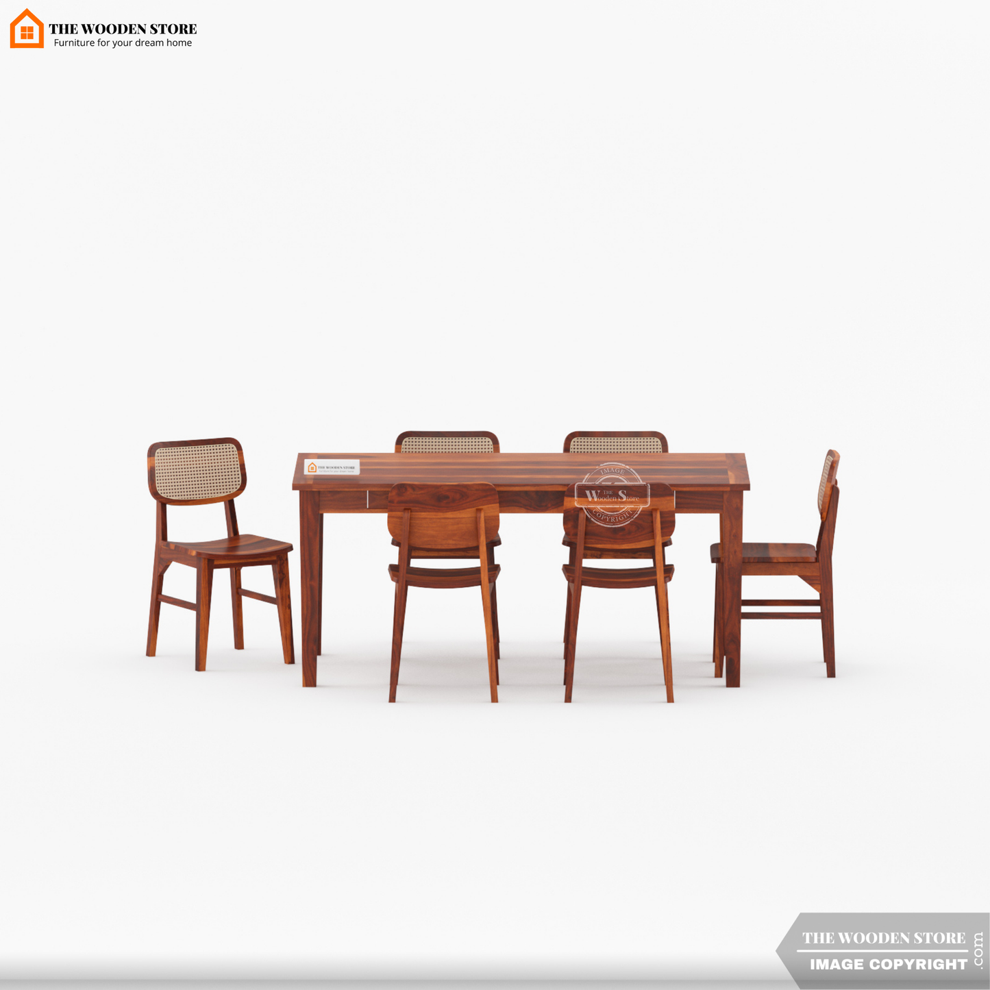 Folmar Cane 6 Seater Dining Set (Honey Finish)
