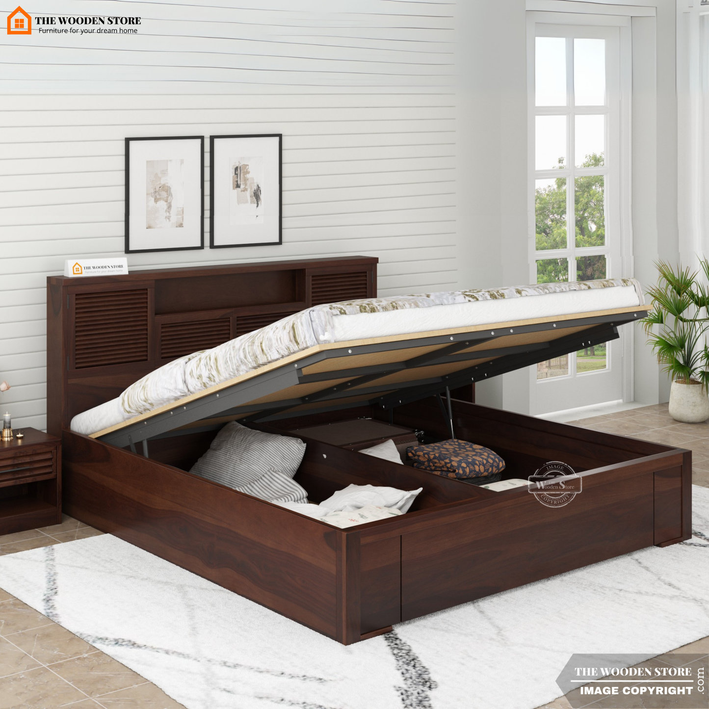Franklin Hydraulic Bed With Storage (Queen Size, Walnut Finish)