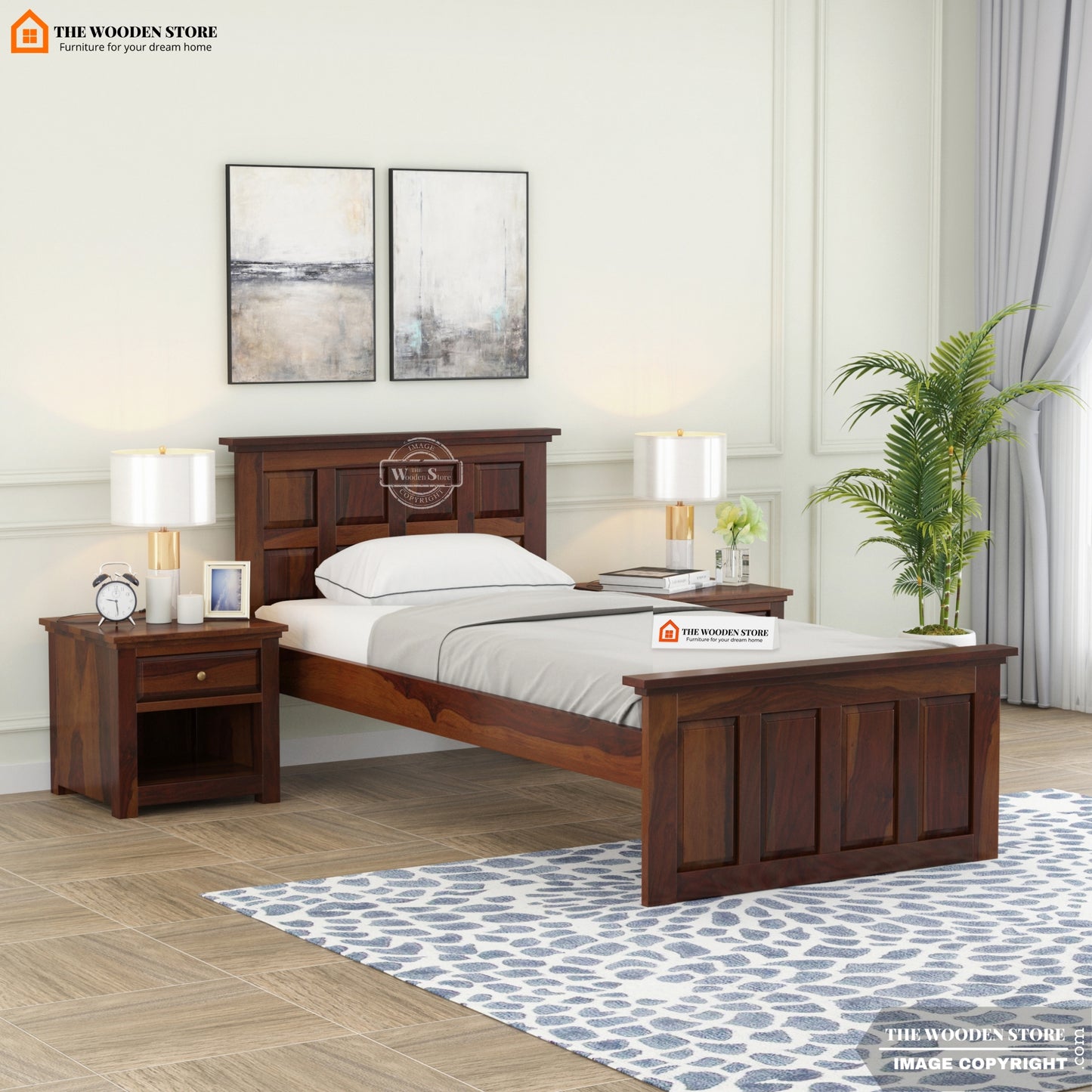 Paloma Single Bed Without Storage (Walnut Finish)