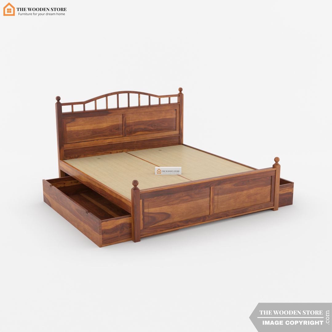 Mirage Bed with Drawer Storage (King Size, Honey Finish)