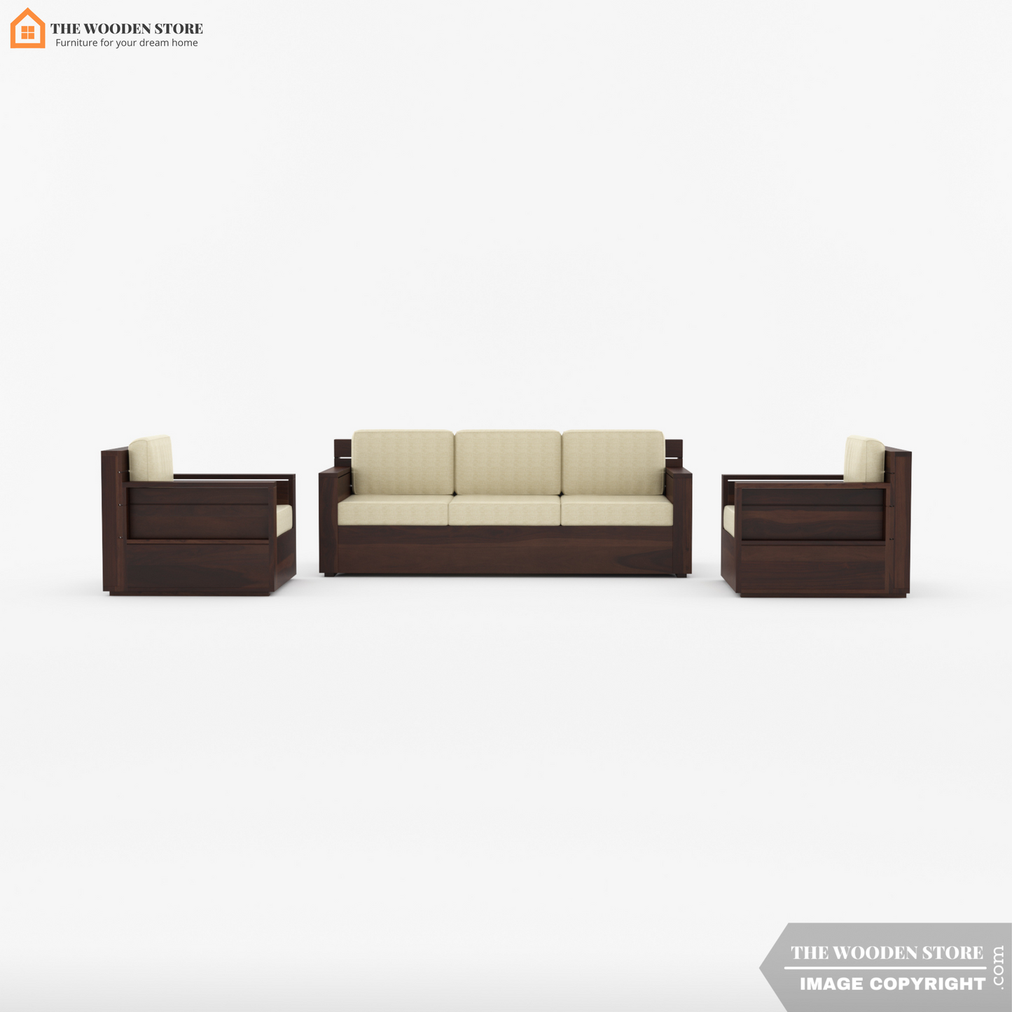 Peter 3+1+1 Wooden Sofa Set (Walnut Finish)
