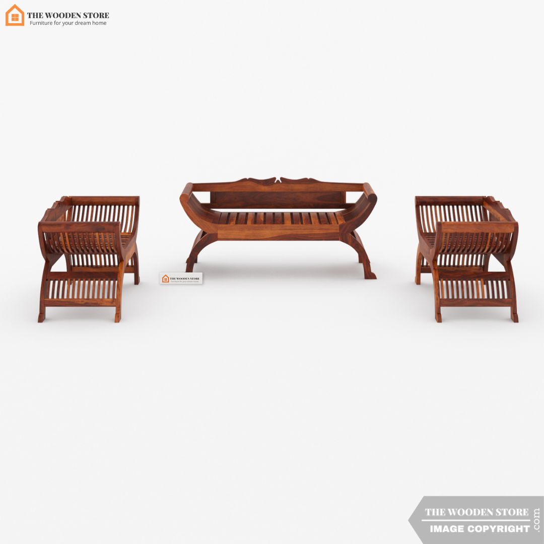 Abha Wooden Arm Chair Set (Honey Finish)