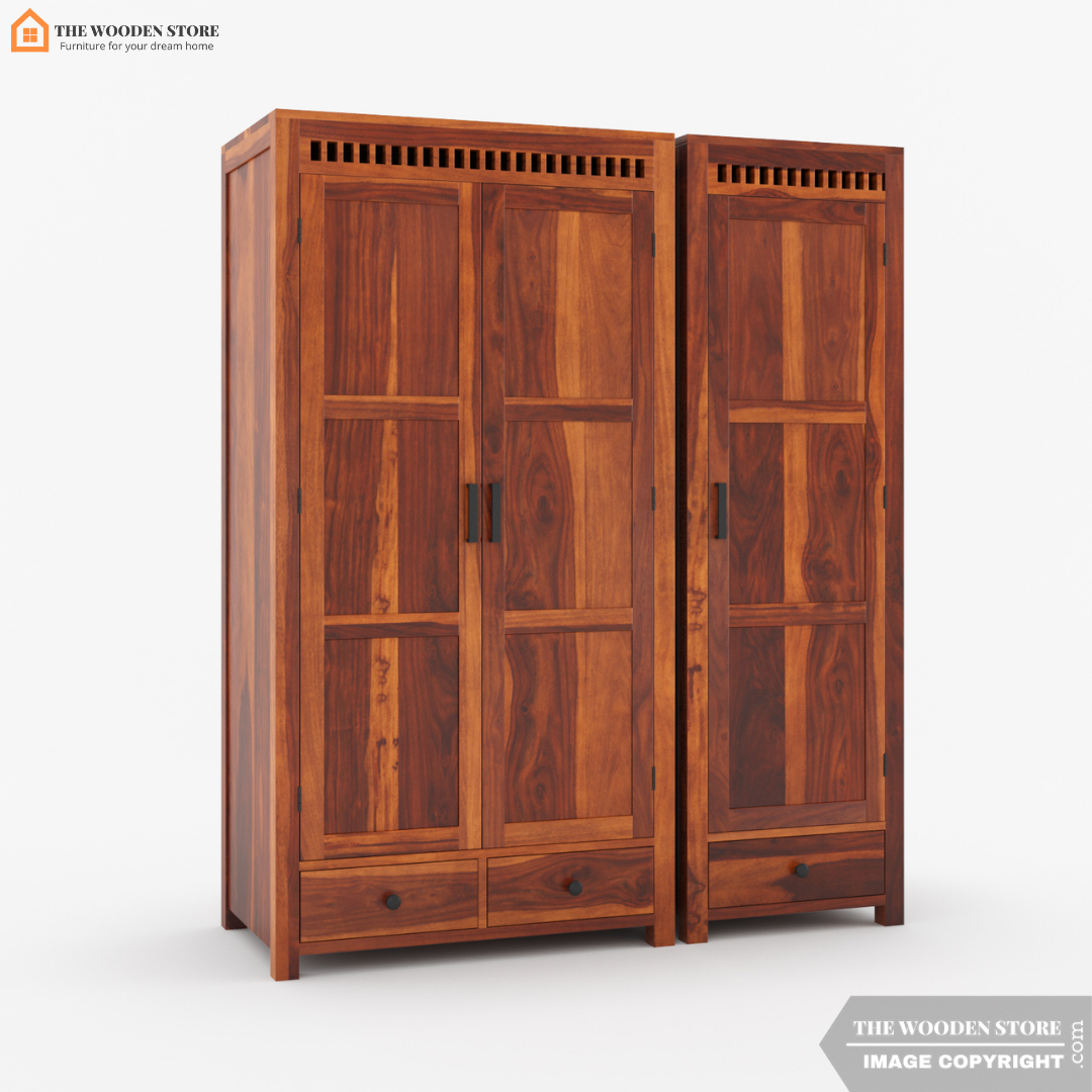 Donald 3 Door Multi-Utility Wardrobe (Honey Finish)
