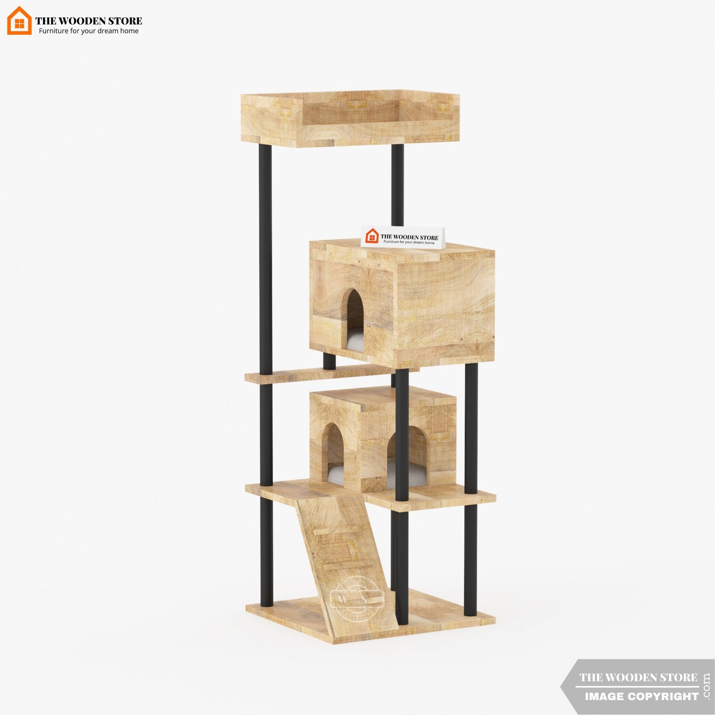 Lima Cat Tree Tower (Mango Wood, Natural Finish)