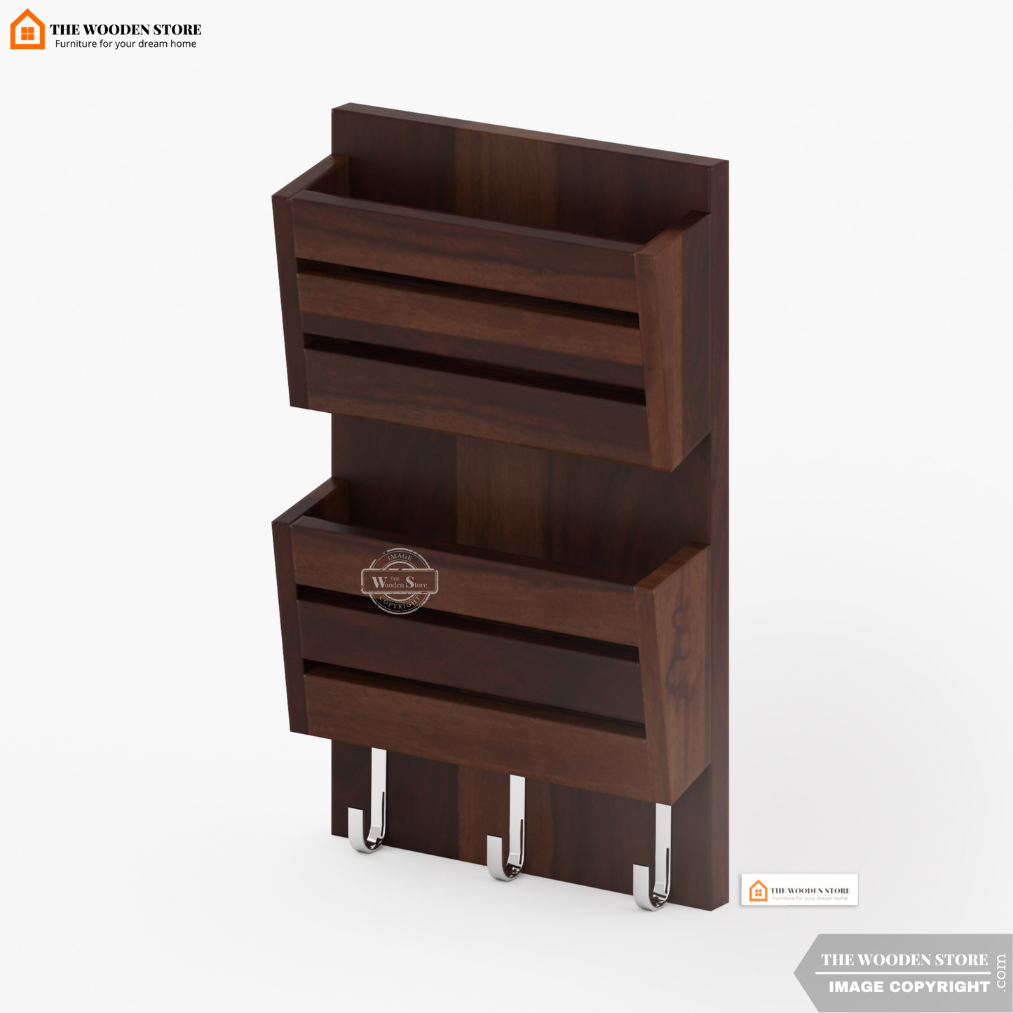 Belby Wall Shelf With Key Holder (Walnut Finish)