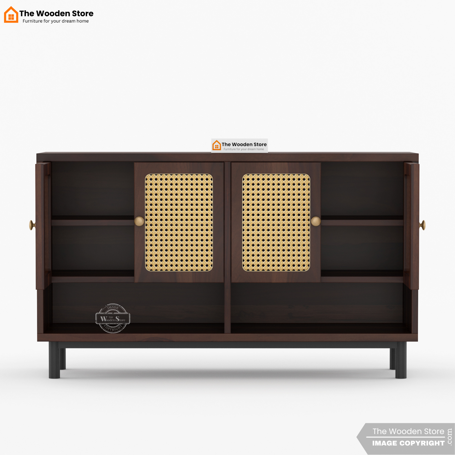 Ariba Shoe Rack With Cane Detailing (Walnut Finish)