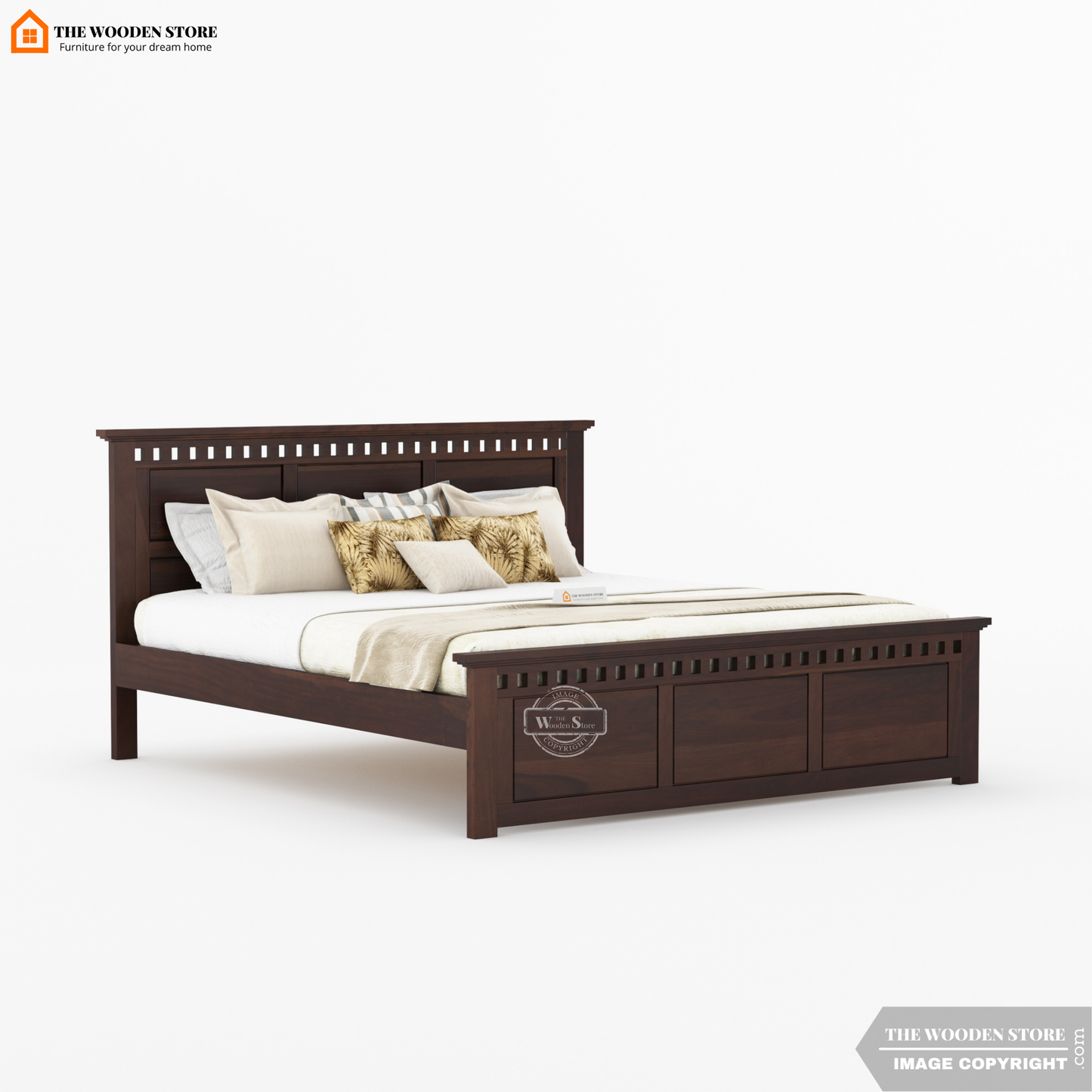 Donald Bed without Storage (King Size, Walnut Finish)