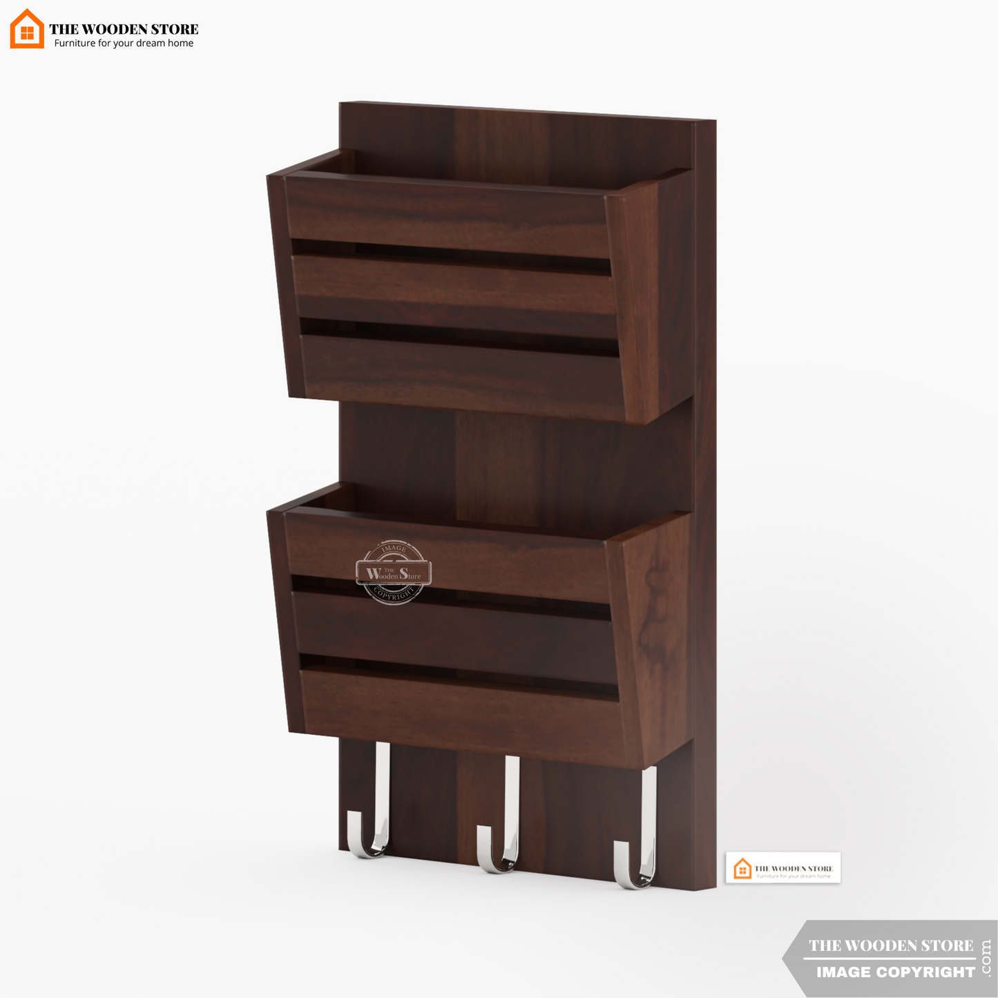 Belby Wall Shelf With Key Holder (Walnut Finish)