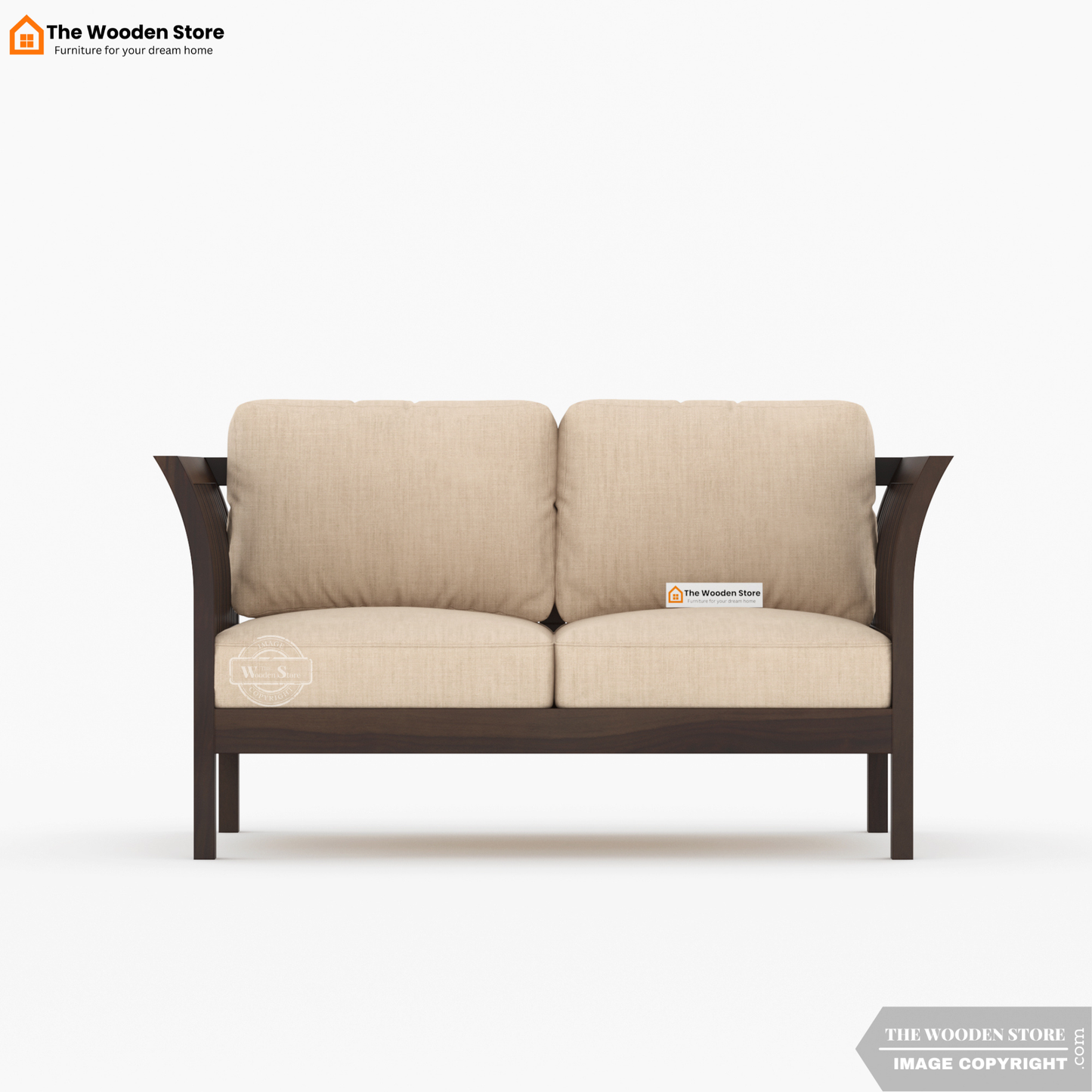 Cristen 2 Seater Wooden Sofa (Walnut Finish)