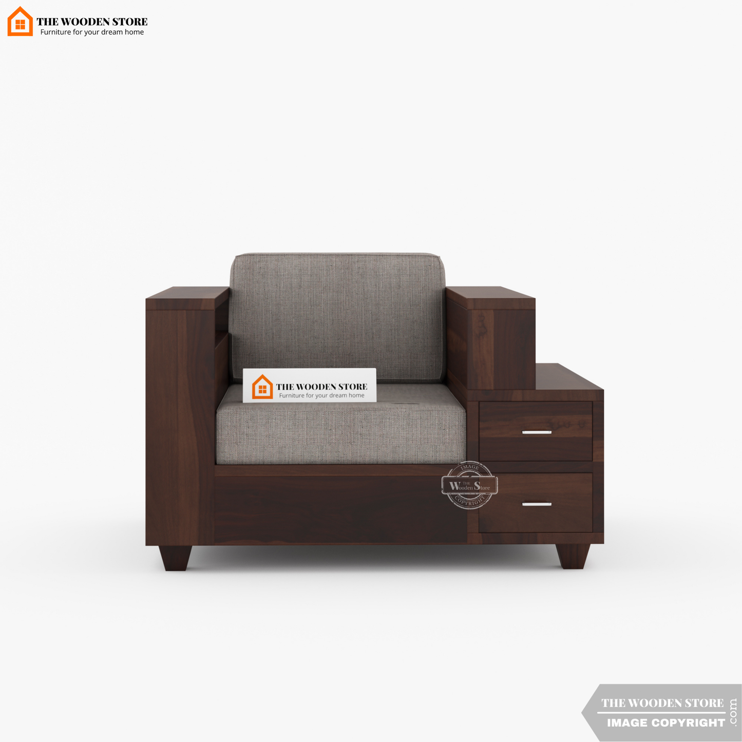 Brian 3+1+1 Wooden Sofa Set (Walnut Finish)