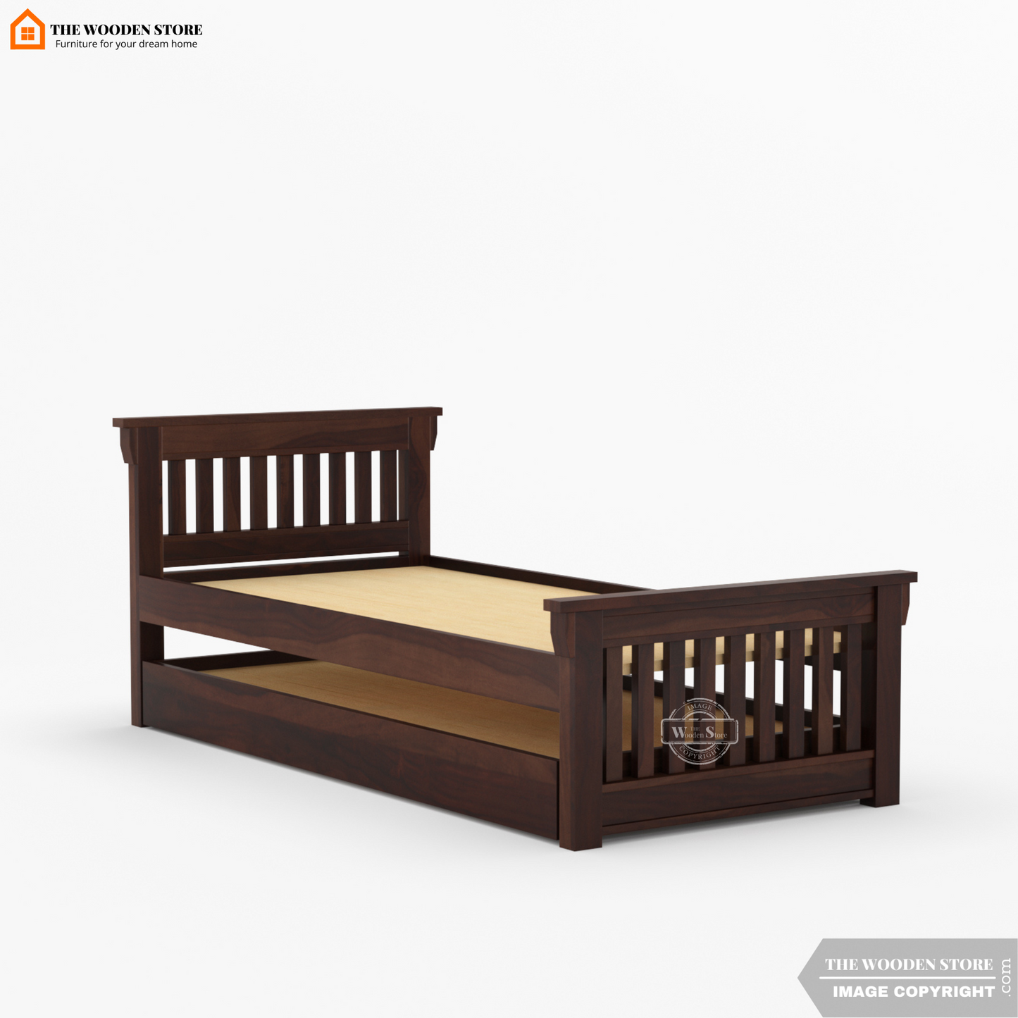 Kiara Trundle Bed (Walnut Finish)