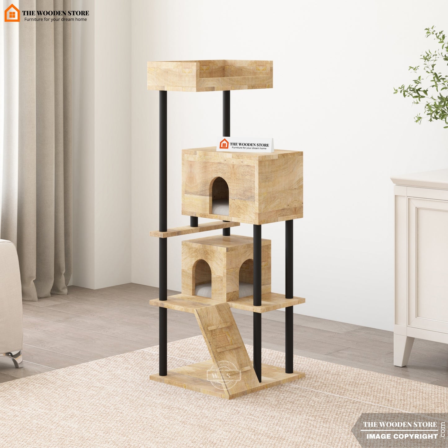 Lima Cat Tree Tower (Mango Wood, Natural Finish)