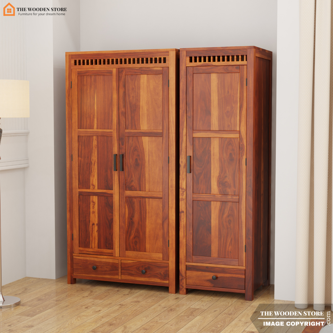 Donald 3 Door Multi-Utility Wardrobe (Honey Finish)