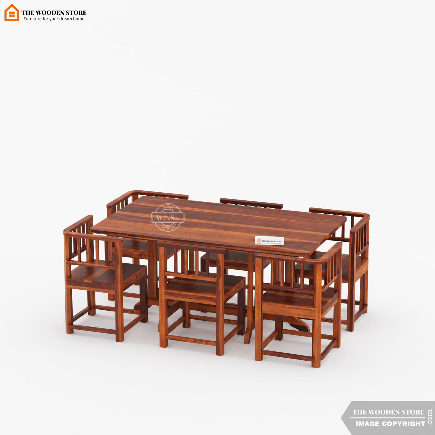 Carson 6 Seater Dining Table Set (Honey Finish)