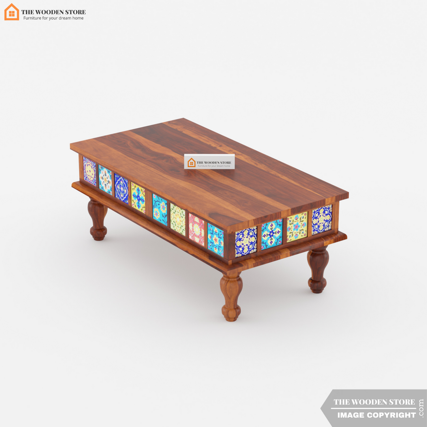 Bunny Sheesham Wood Coffee Table with Ceramic Tiles (Honey Finish)