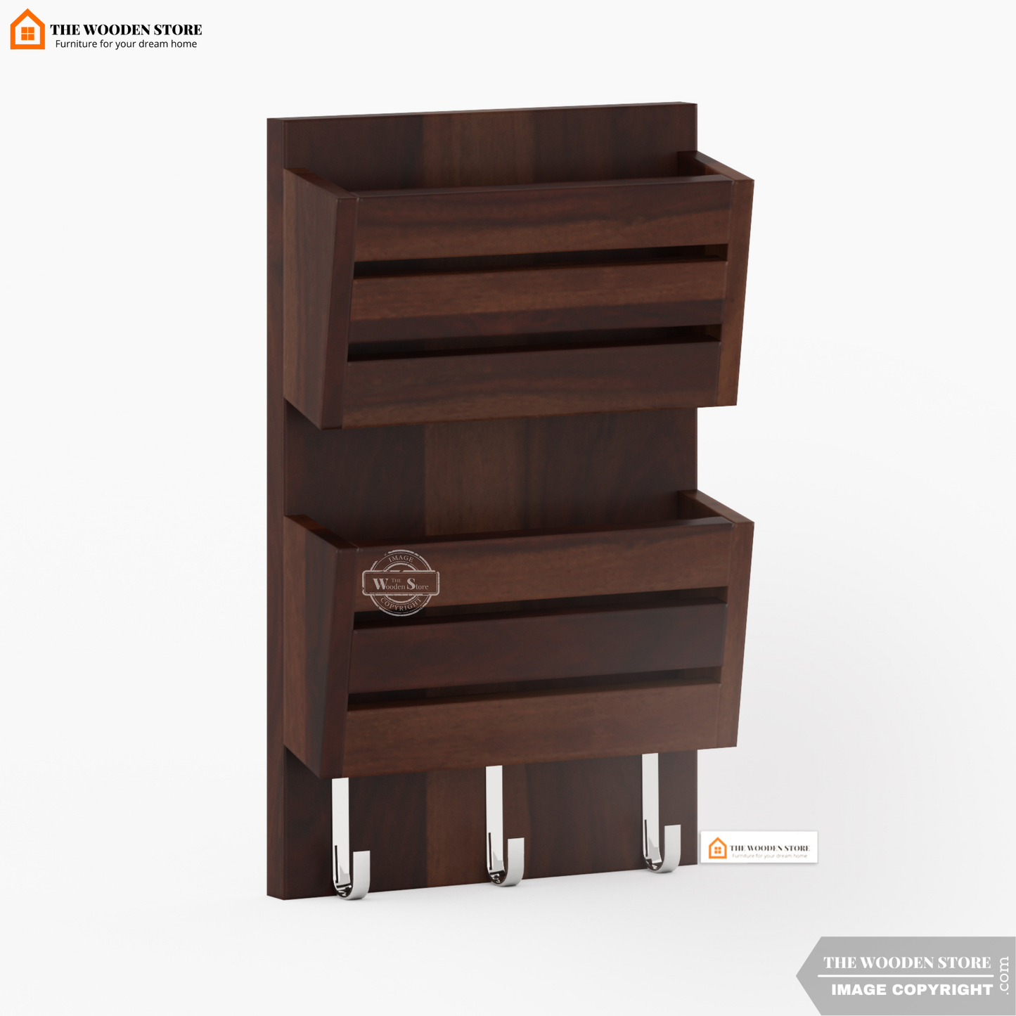 Belby Wall Shelf With Key Holder (Walnut Finish)