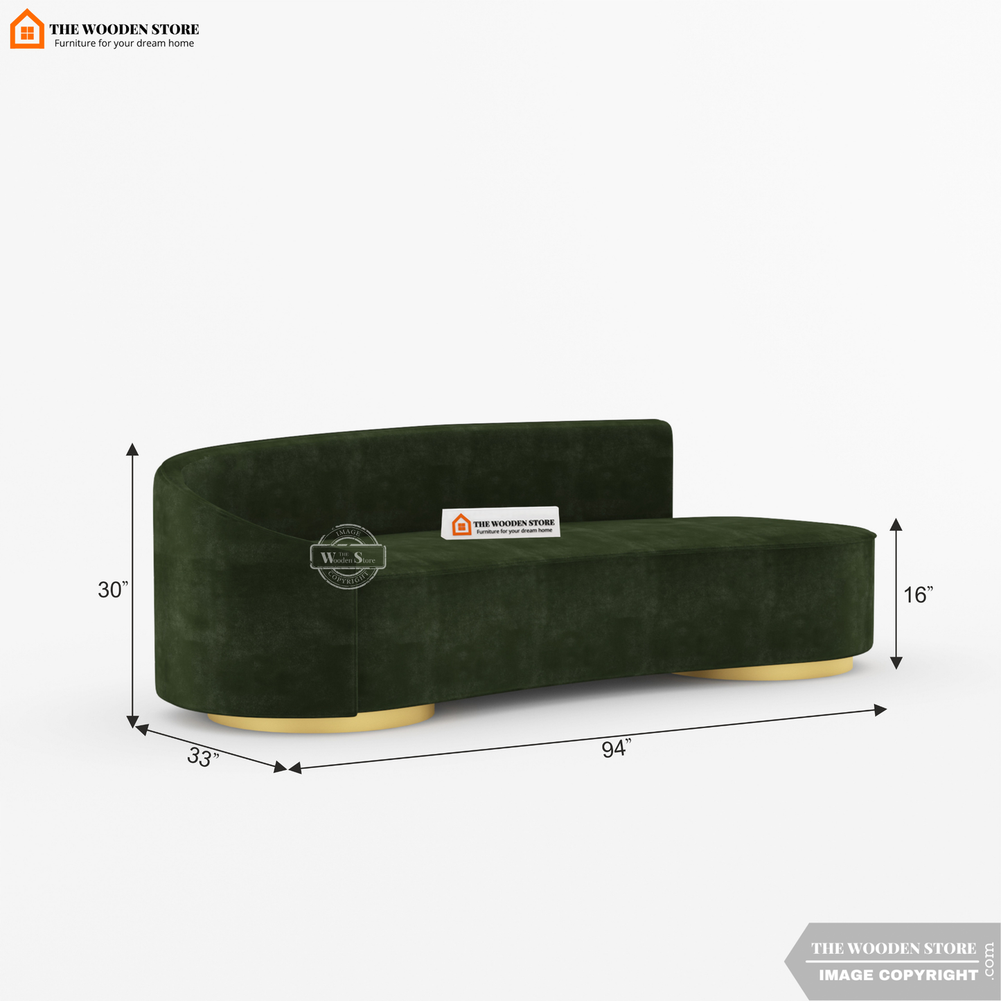 Dario 3 Seater Curved Fabric Sofa (Olive Green)