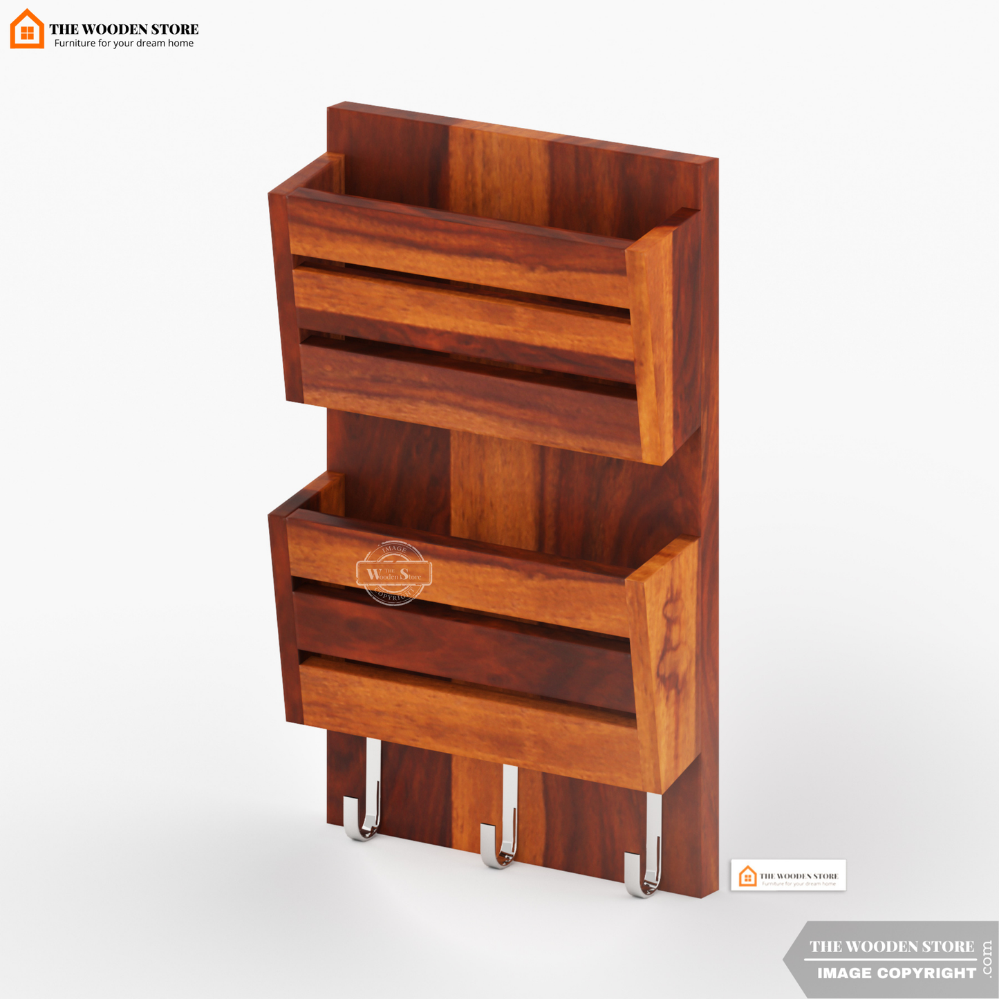 Belby Wall Shelf With Key Holder (Honey Finish)