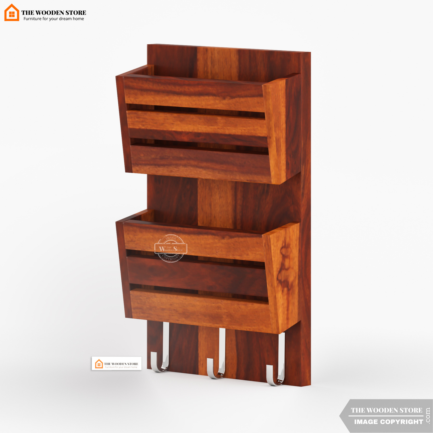 Belby Wall Shelf With Key Holder (Honey Finish)