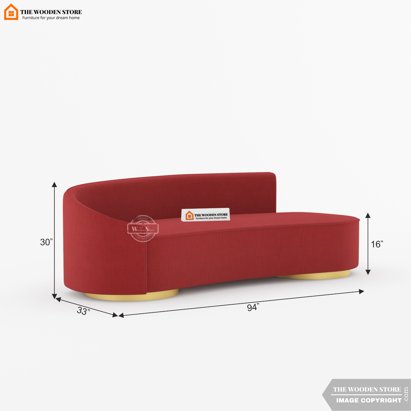 Dario 3 Seater Curved Fabric Sofa (Cherry Wood)