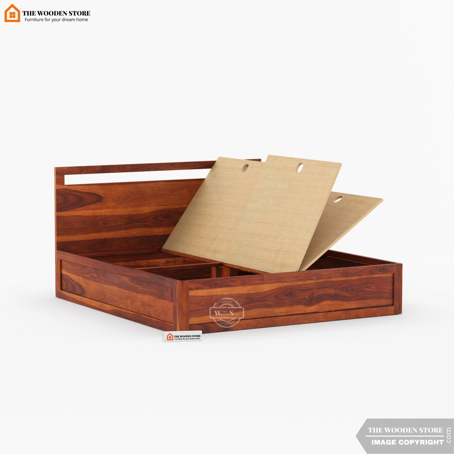 Brodey Bed With Box Storage ( King Size, Honey Finish )