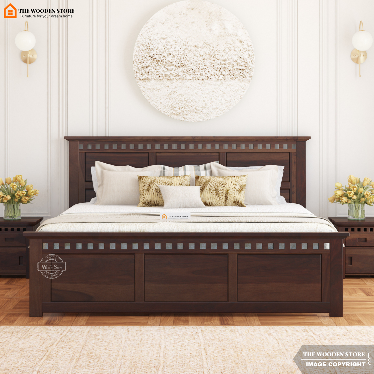 Donald Bed without Storage (King Size, Walnut Finish)