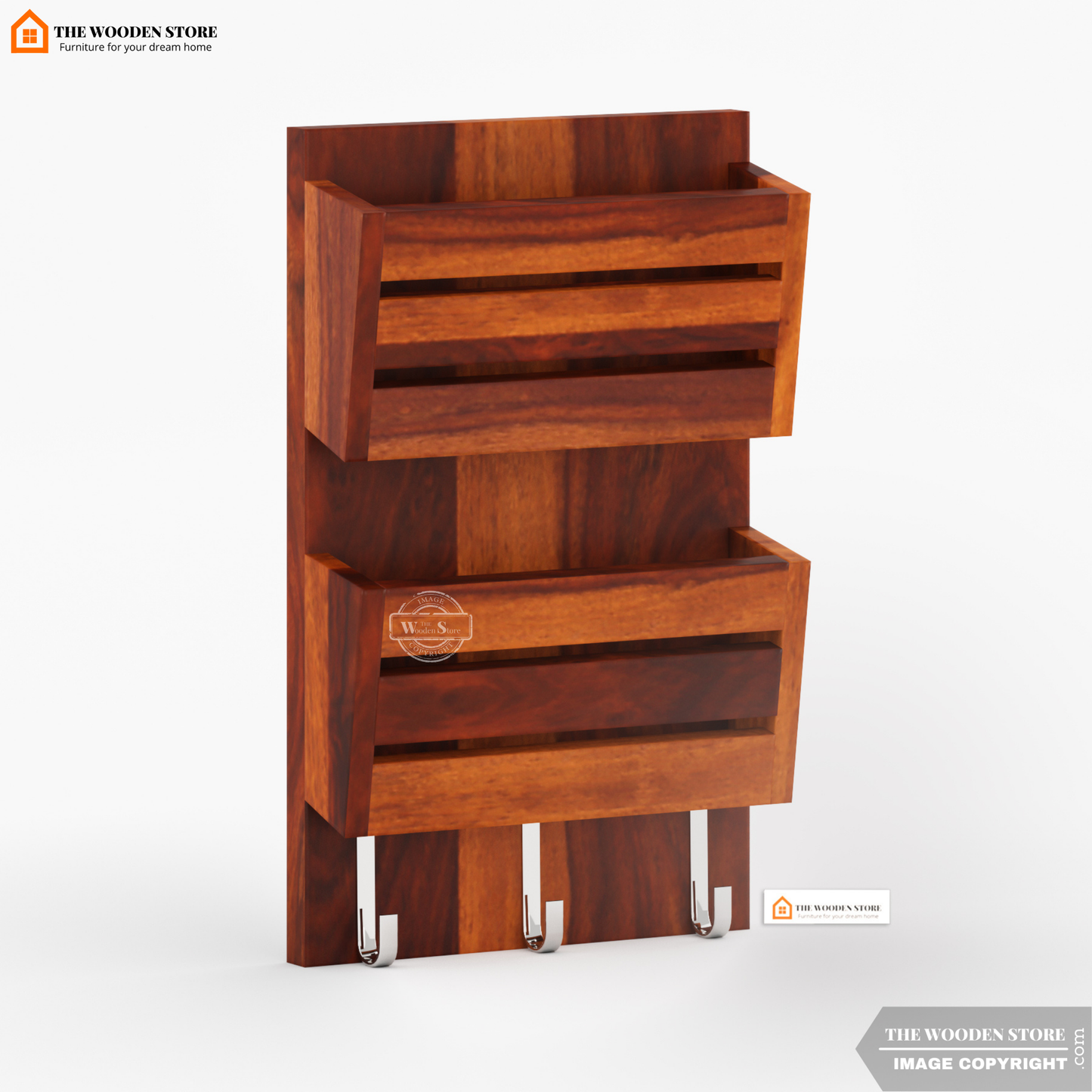Belby Wall Shelf With Key Holder (Honey Finish)