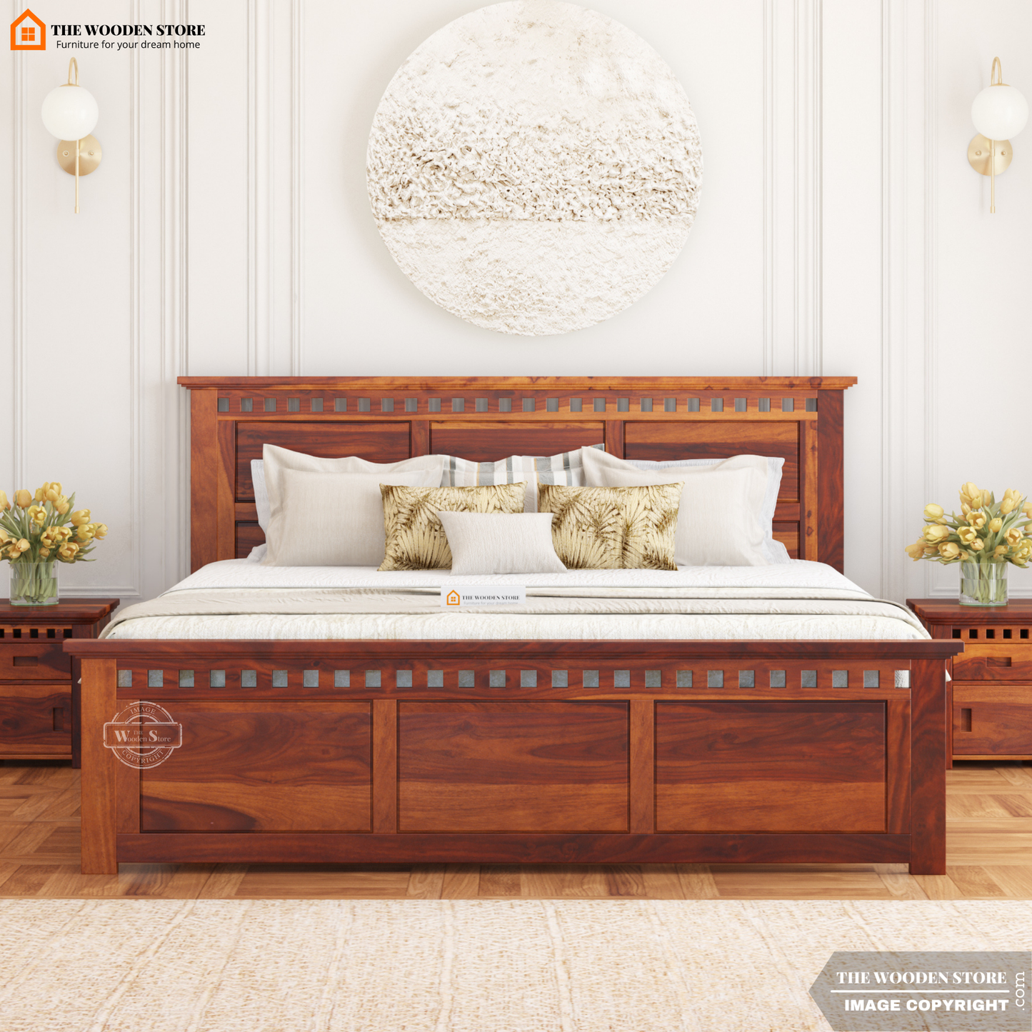 Donald Bed without Storage (King Size, Honey Finish)