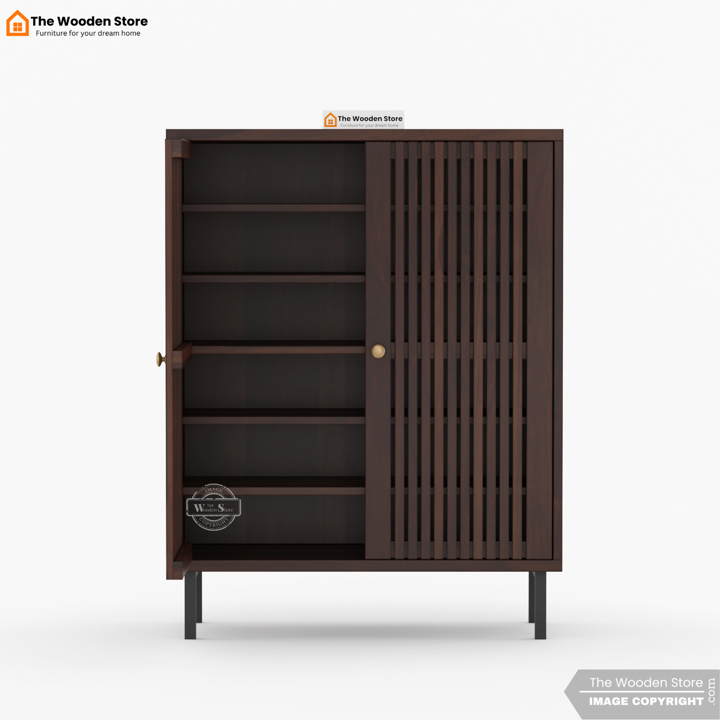 Dulane Shoe Rack With Slatted Doors (Walnut Finish)