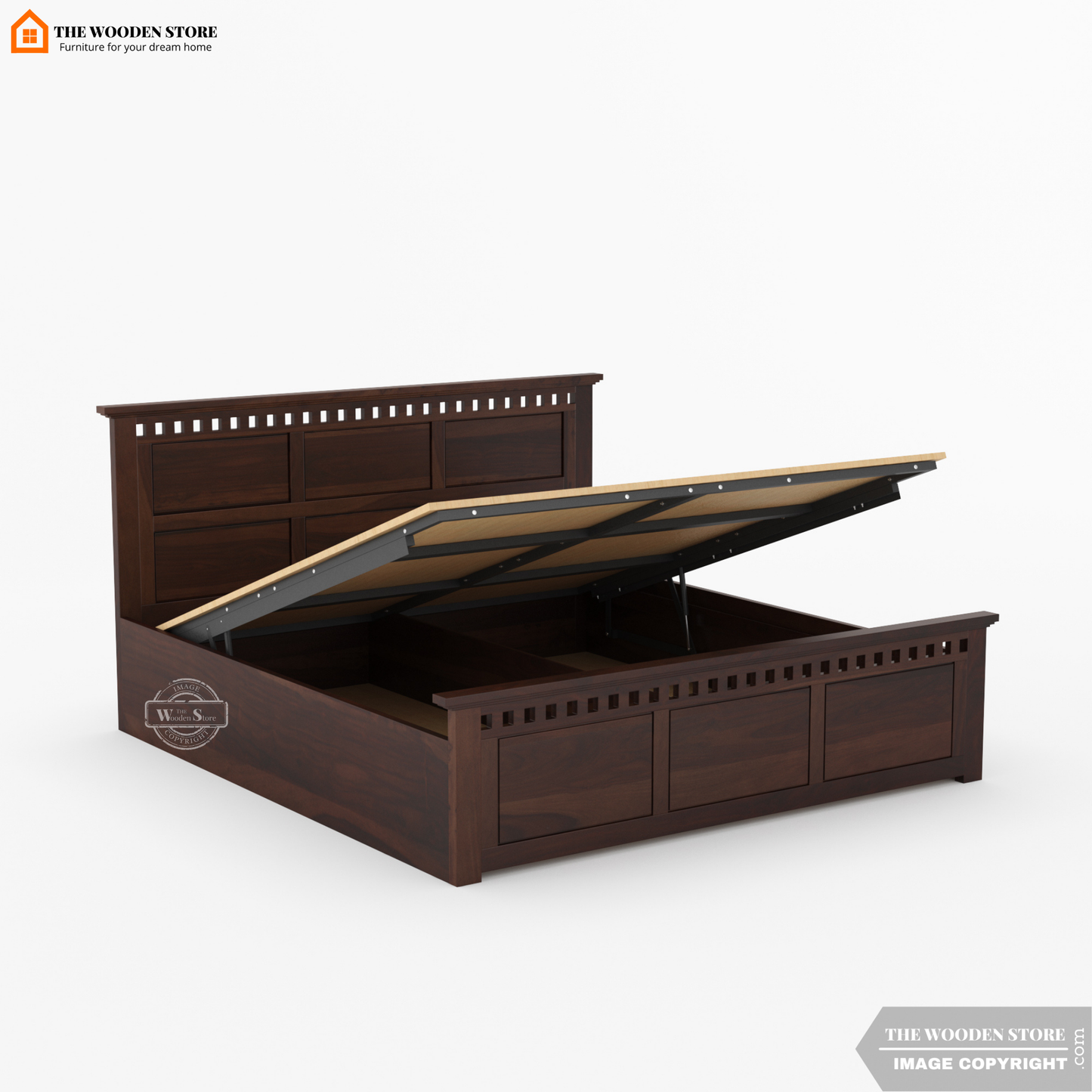 Donald Hydraulic Bed With Storage (King Size, Walnut Finish)
