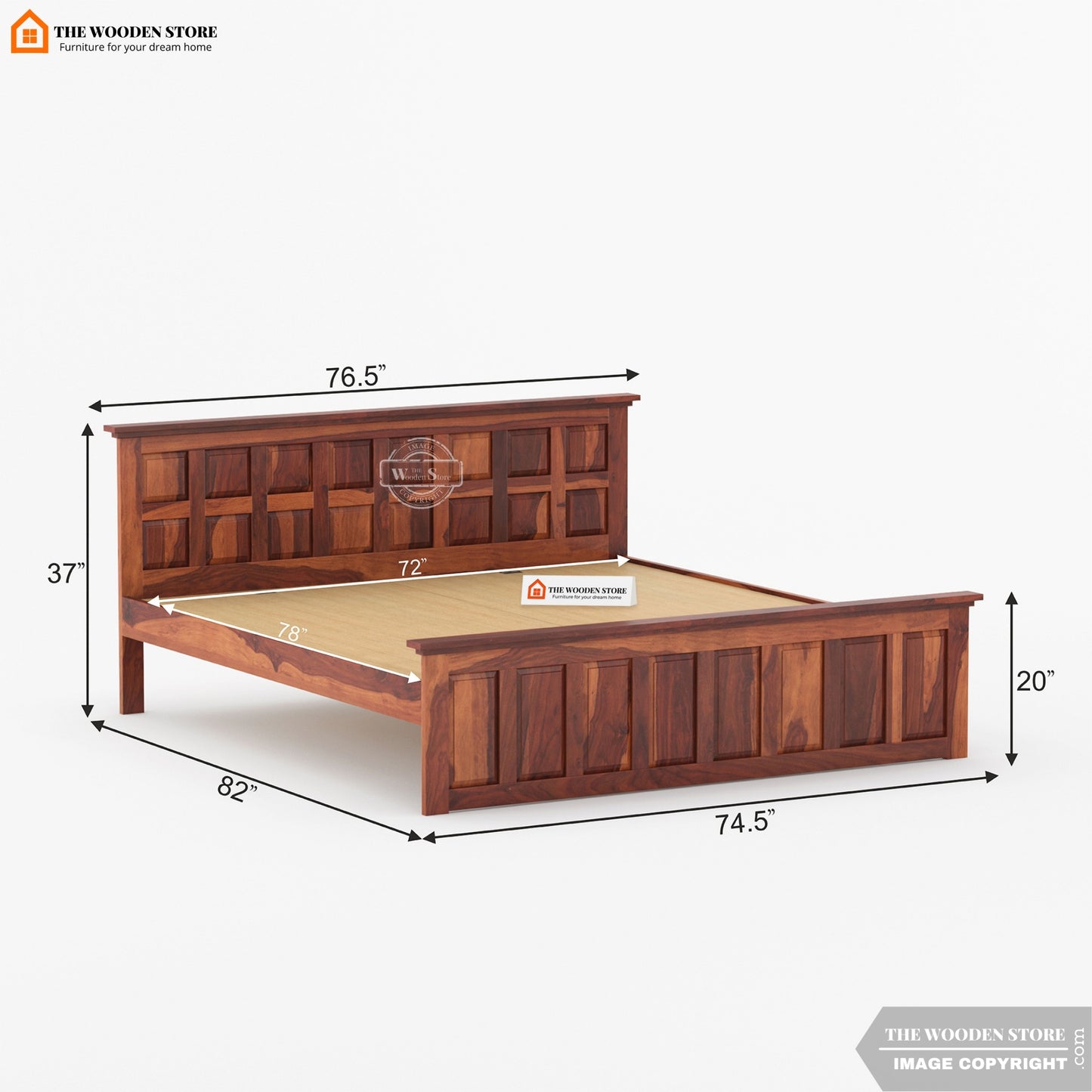 Paloma Bed without Storage (King Size, Honey Finish)