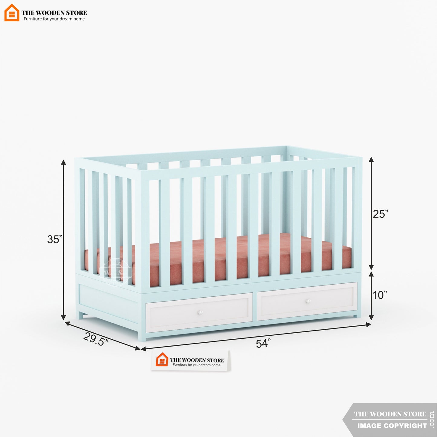 Nursery Baby Crib With Storage Drawer (Blue)