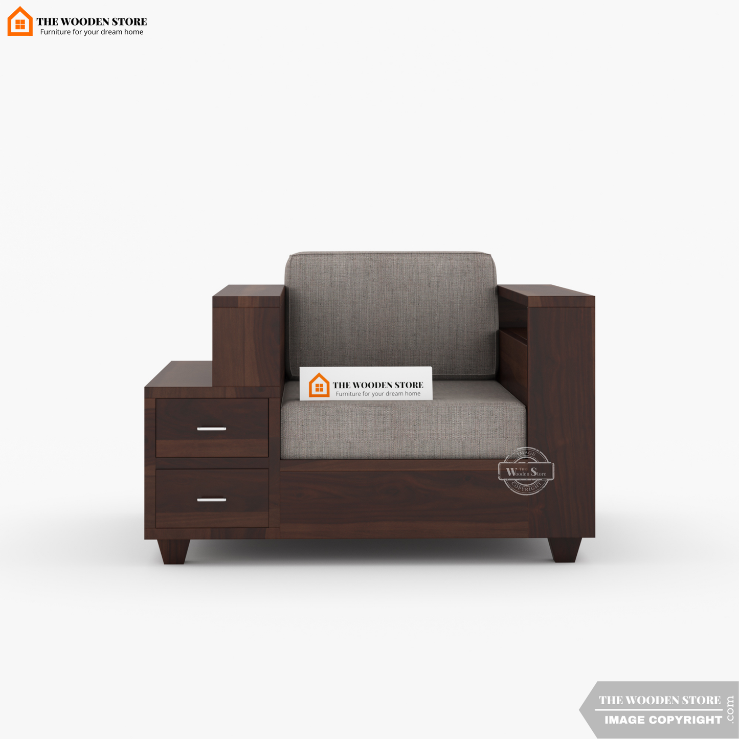Brian 3+1+1 Wooden Sofa Set (Walnut Finish)