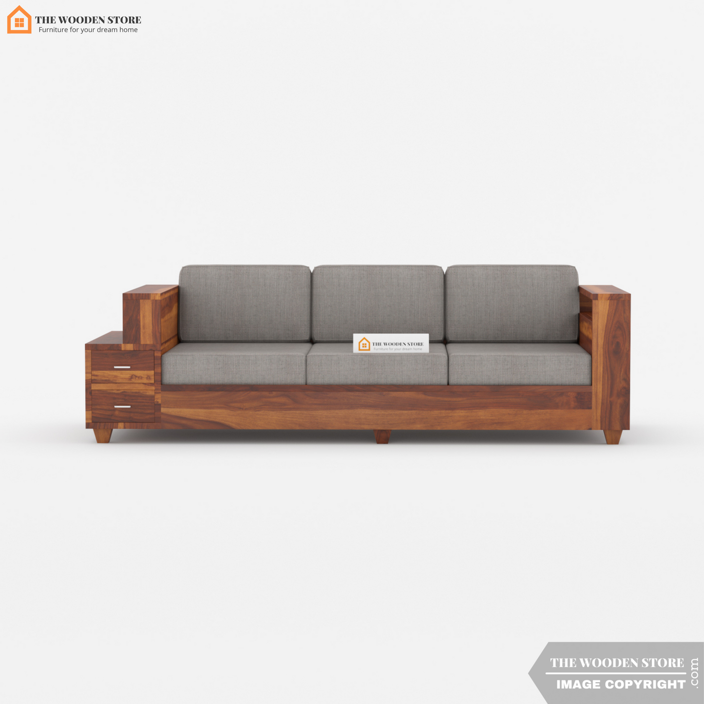 Brian 3 Seater Wooden Sofa (Honey Finish)