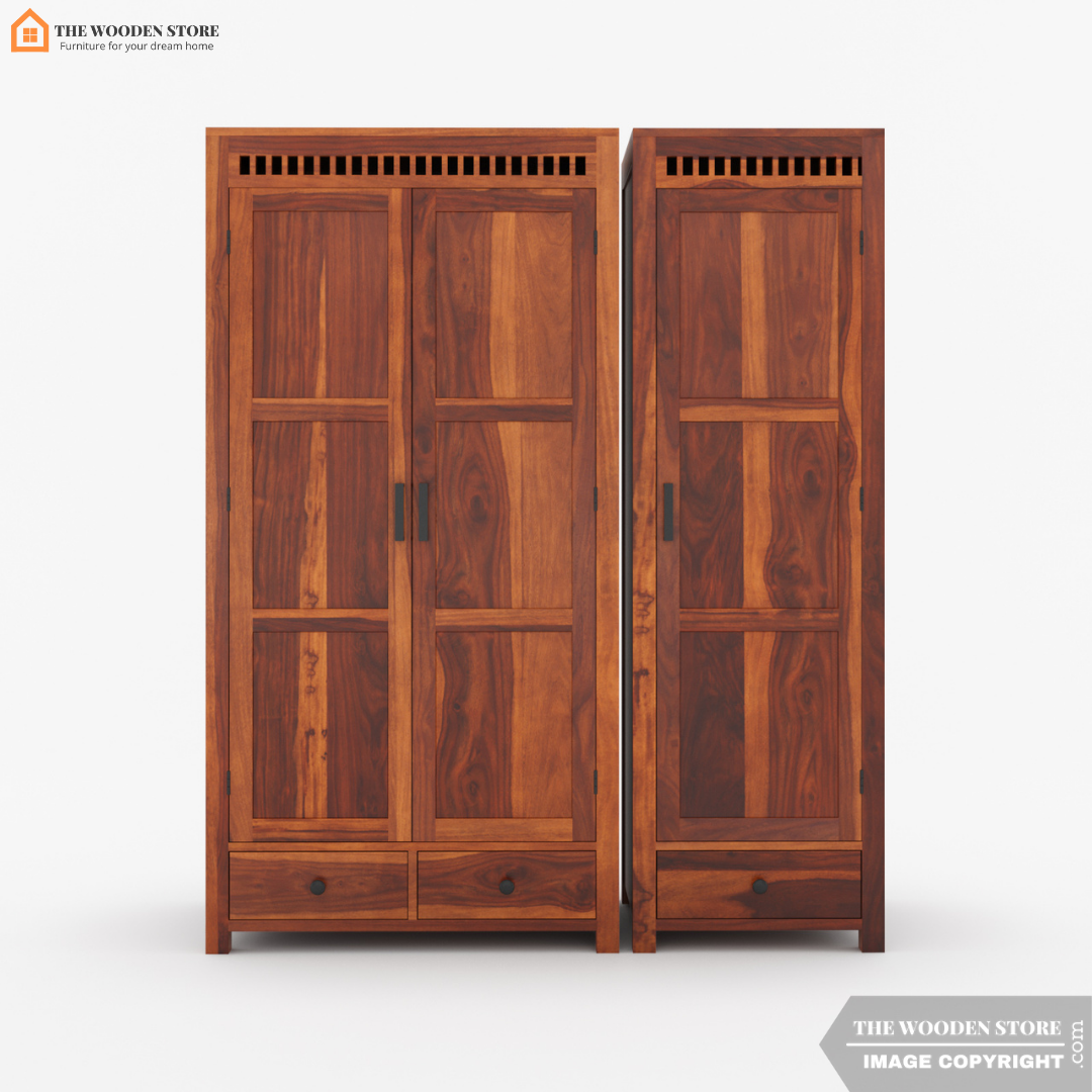 Donald 3 Door Multi-Utility Wardrobe (Honey Finish)
