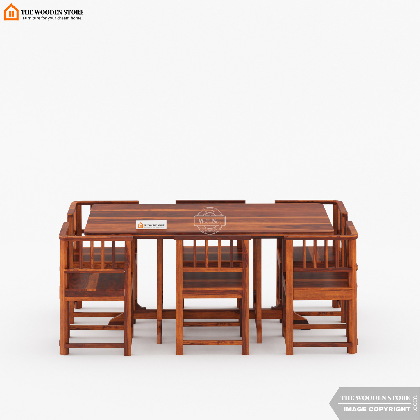 Carson 6 Seater Dining Table Set (Honey Finish)