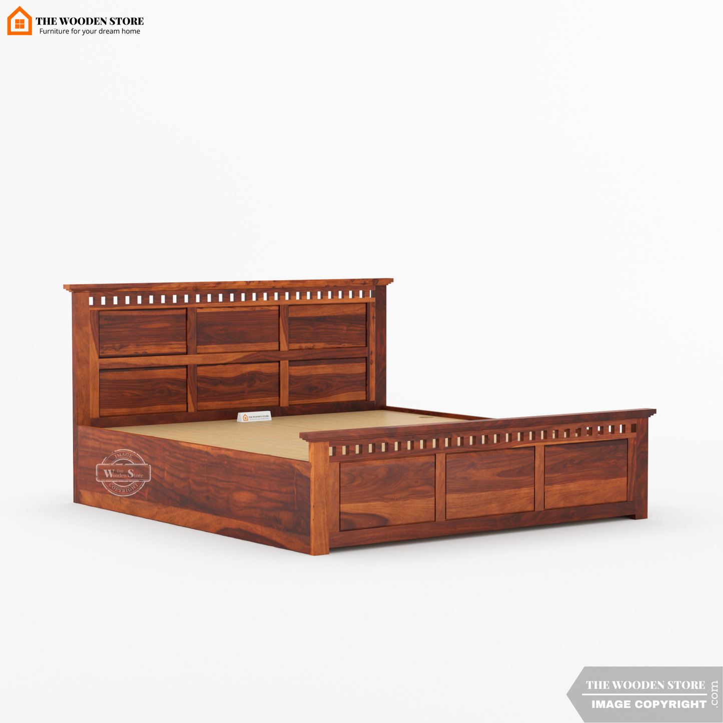 Donald Hydraulic Bed With Storage (Queen Size, Honey Finish)