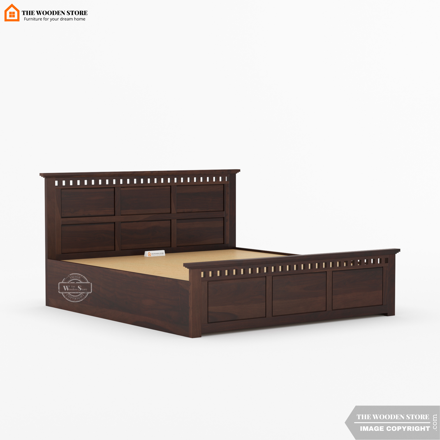 Donald Hydraulic Bed With Storage (King Size, Walnut Finish)