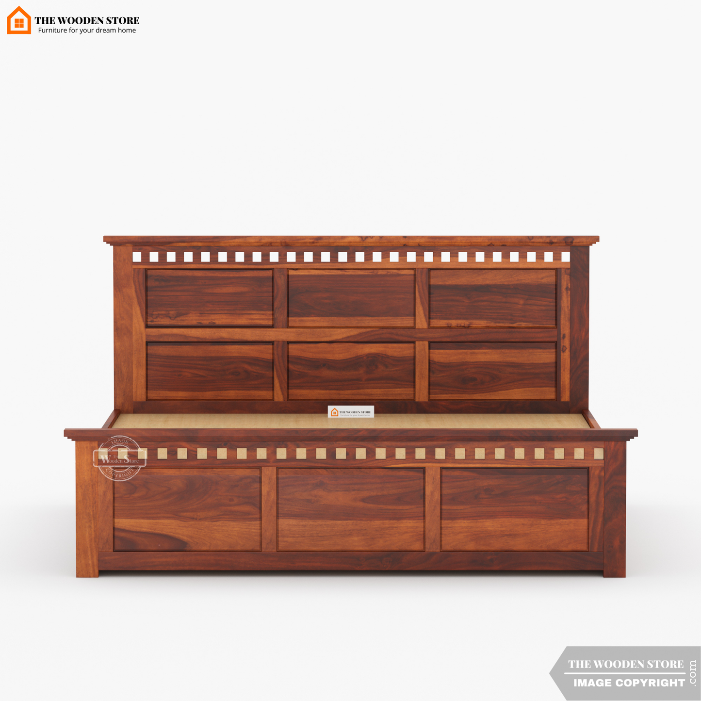 Donald Hydraulic Bed With Storage (Queen Size, Honey Finish)