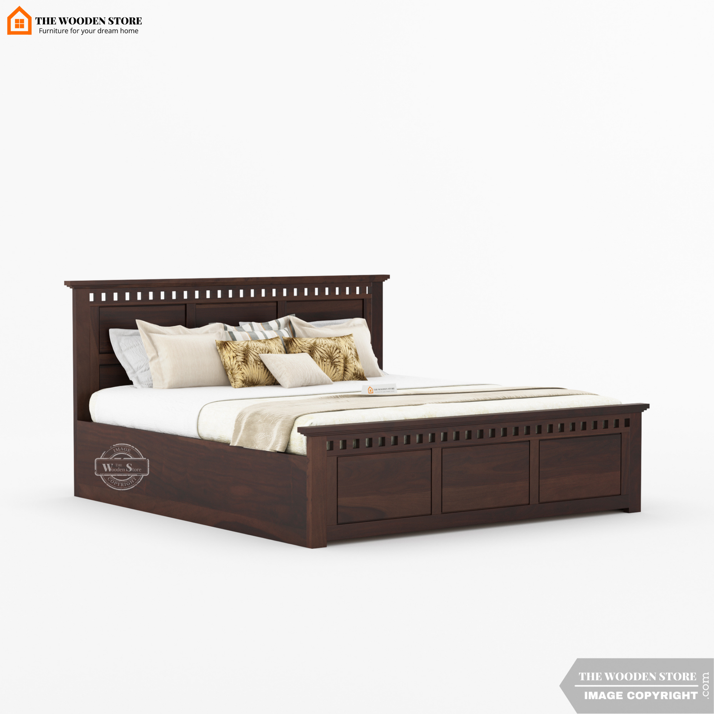 Donald Hydraulic Bed With Storage (King Size, Walnut Finish)